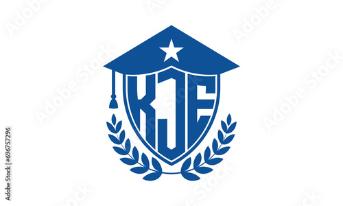 KJE three letter iconic academic logo design vector template. monogram, abstract, school, college, university, graduation cap symbol logo, shield, model, institute, educational, coaching canter, tech	