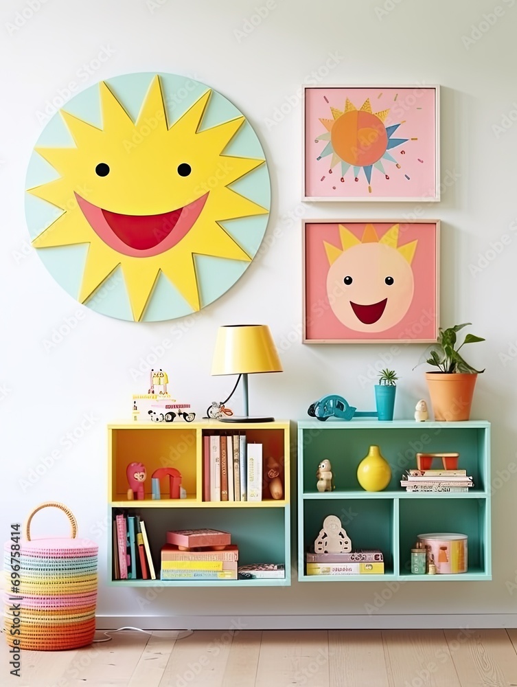 Joyful Smiley Faces: Kids' Room Uplifting Digital Icons