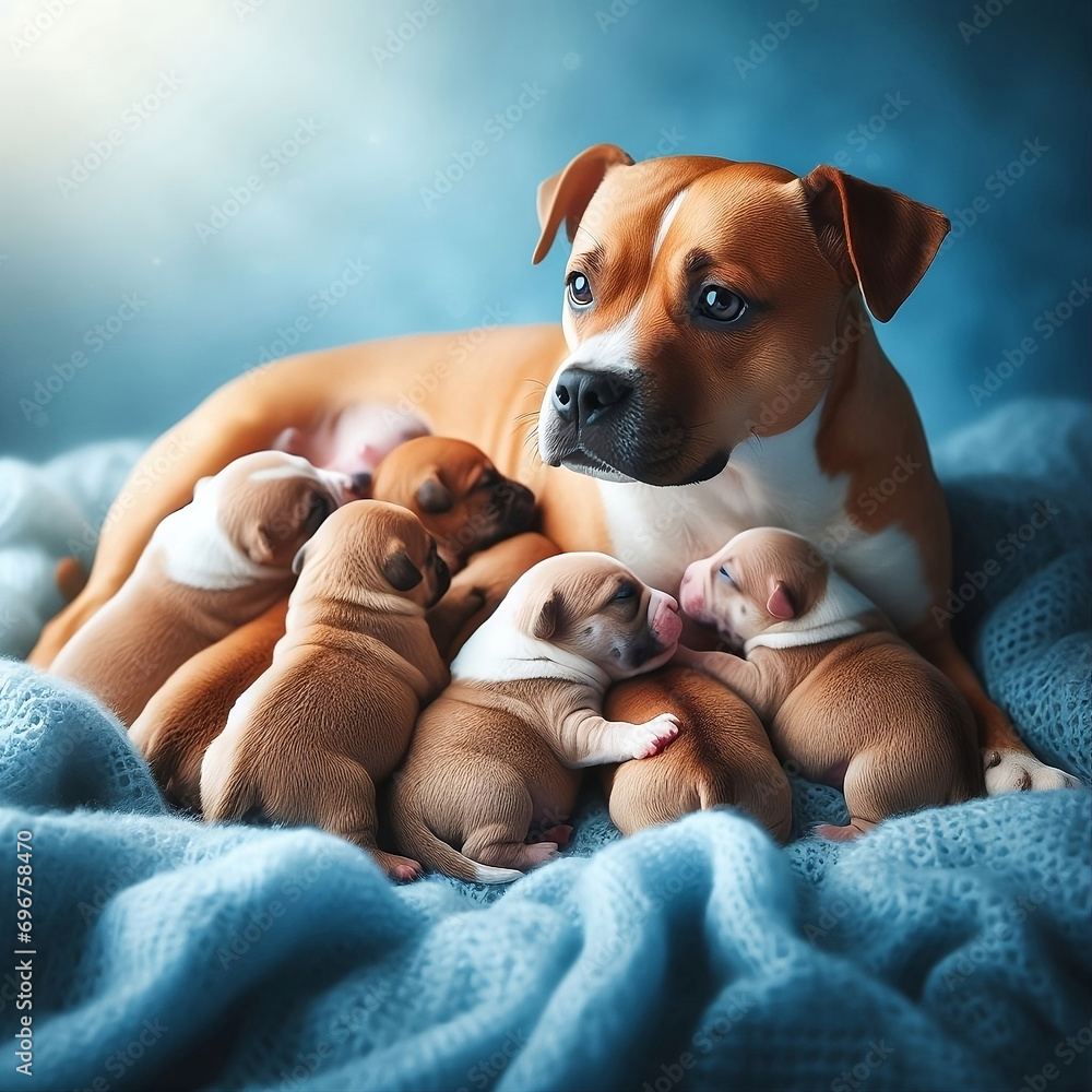 A mother dog with her family, AI-generated.