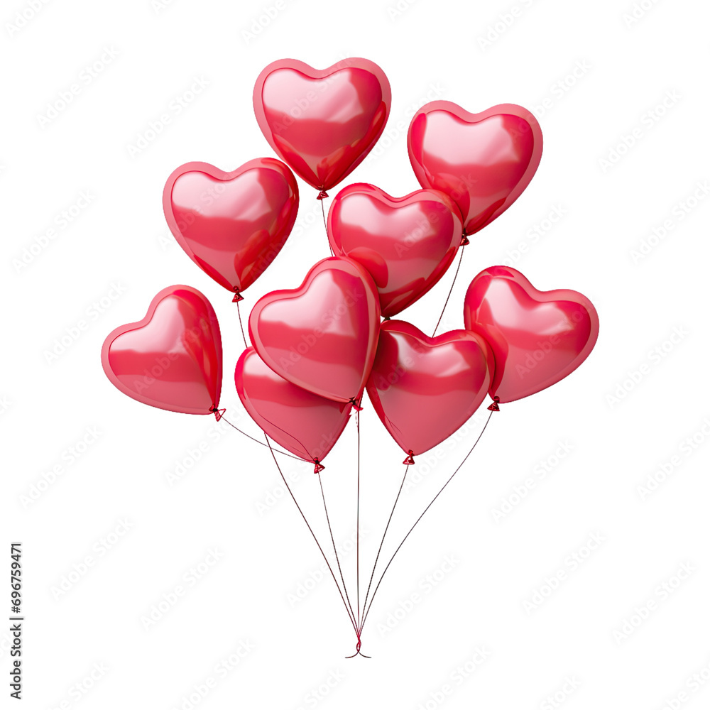 heart shaped balloons isolated on a transparent background