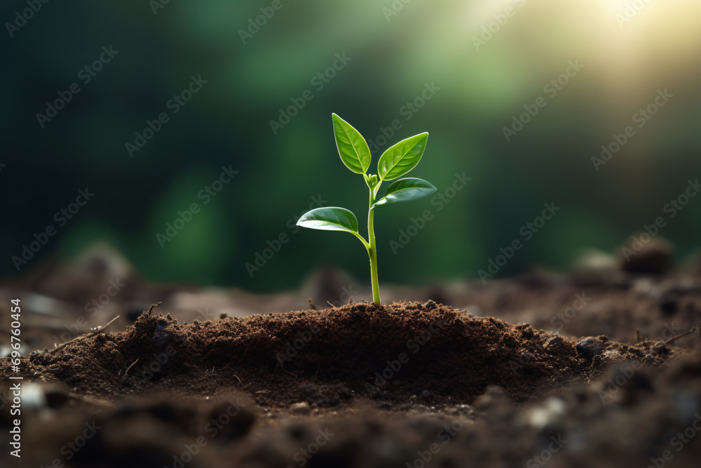 A small plant growing out of the earth, depicting the concept of growth, hope, or environmentalism A small plant growing out of the earth, depicting the concept of growth, hope, or environmentalism