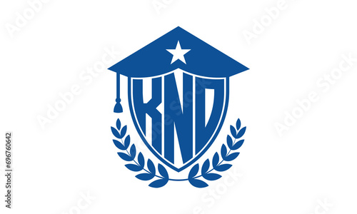 KNO three letter iconic academic logo design vector template. monogram, abstract, school, college, university, graduation cap symbol logo, shield, model, institute, educational, coaching canter, tech	 photo