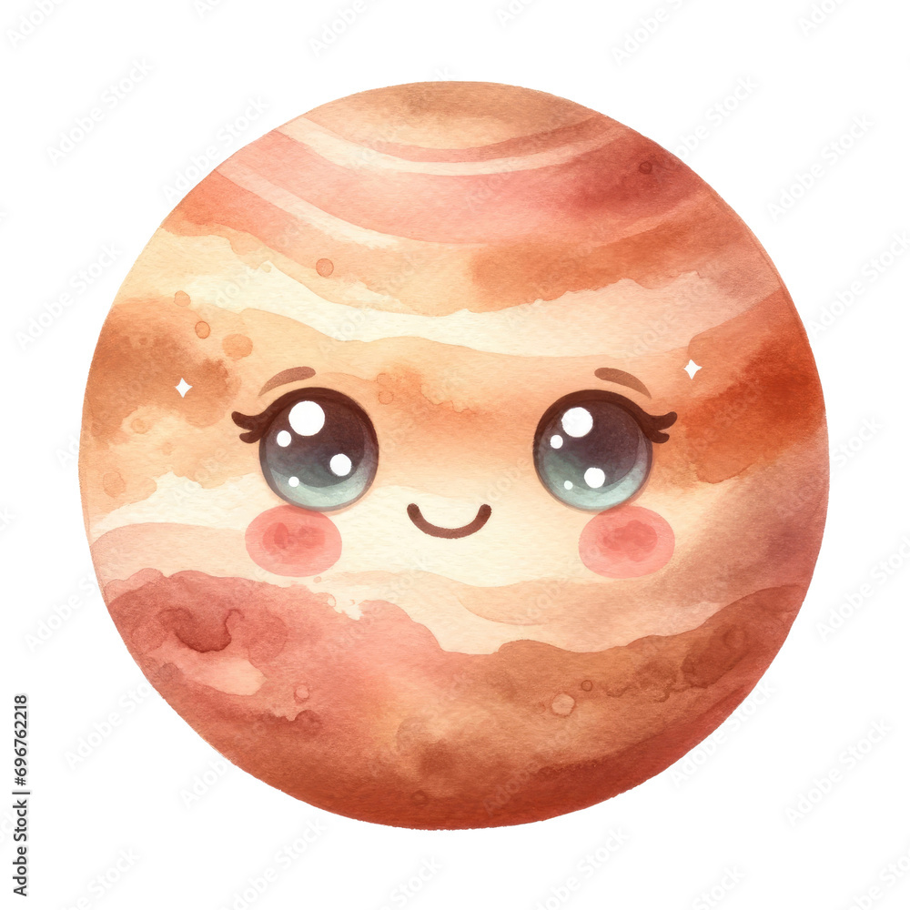 Fototapeta premium Watercolor Cute Space Object. Planet Clipart. Solar System Element. Watercolor Galaxy Element Illustration.