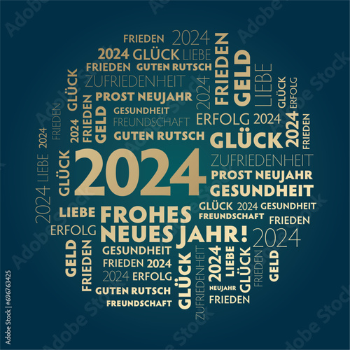 2024 wünsche rund Gold auf grünem Hintergrund