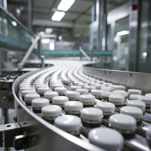 Drug factory. Pills on a factory production line.