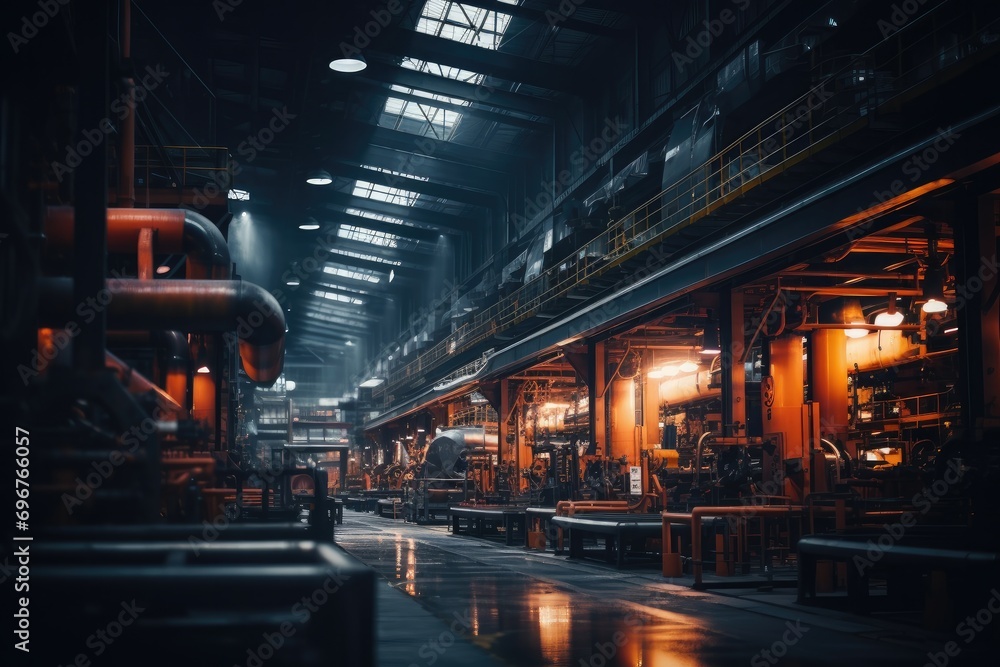 Industrial facility with steel structures, machinery, waiting for production processes. Industrial facility with steel structures, machinery, waiting for production processes.
