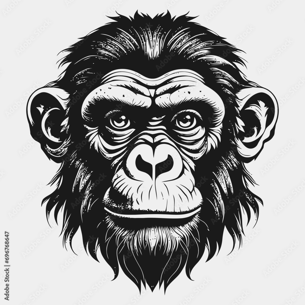 Fototapeta premium monkey vector logo simple realistic nature primate africa gorilla marmoset chimpanzee art drawing illustration wild animal 