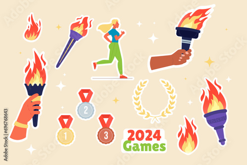 Collection sticker of Olympic elements award torch