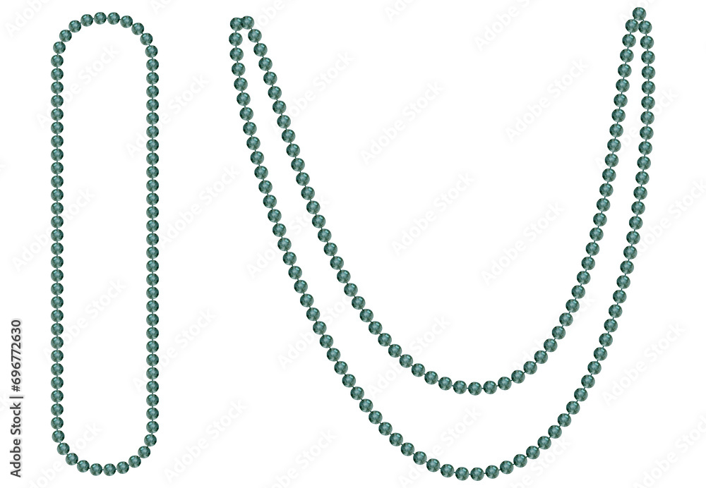 Hand drawn watercolor Mardi Gras carnival symbols. String of beads necklace jewelry throws in traditional color. Single object isolated on white background. Design for party invitation, print, shop - obrazy, fototapety, plakaty 
