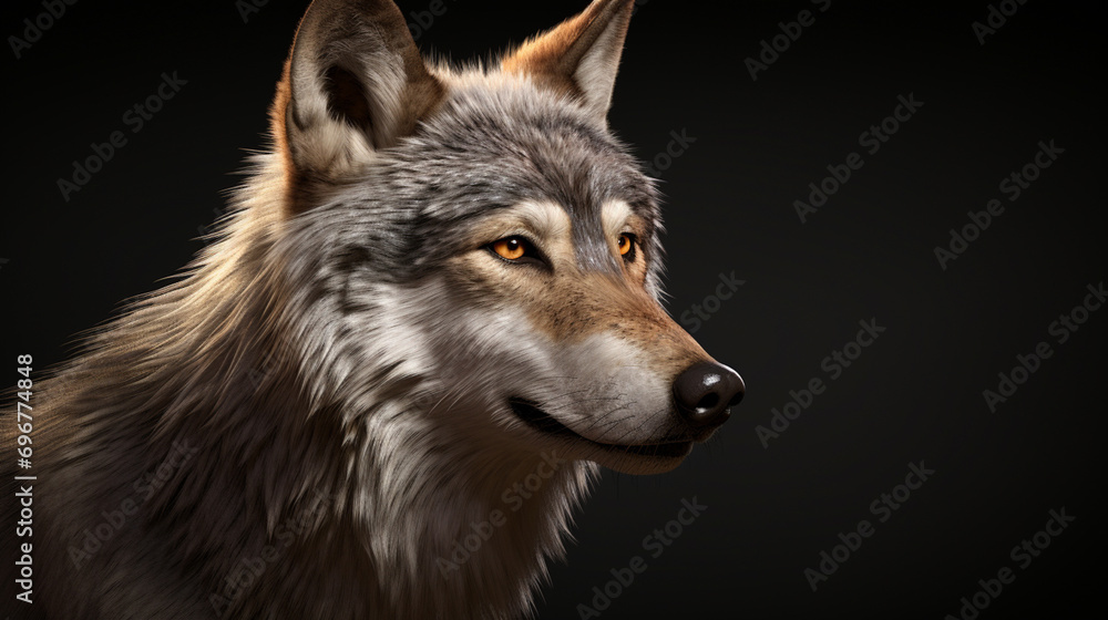 Close up portrait of a grey wolf (Canis Lupus) also known as Timber wolf. AI Generative
