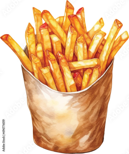 Watercolor French fries on white background