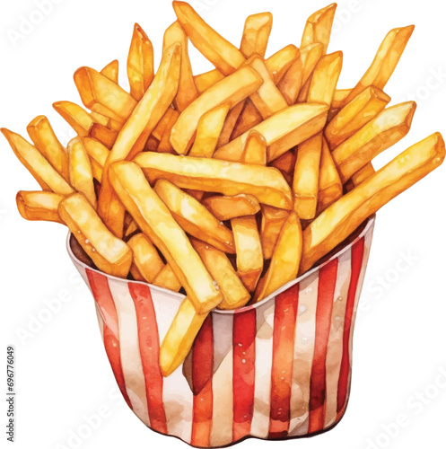 Watercolor French fries on white background