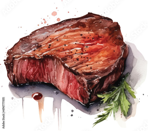 Watercolor steak on white background