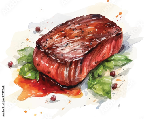 Watercolor steak on white background