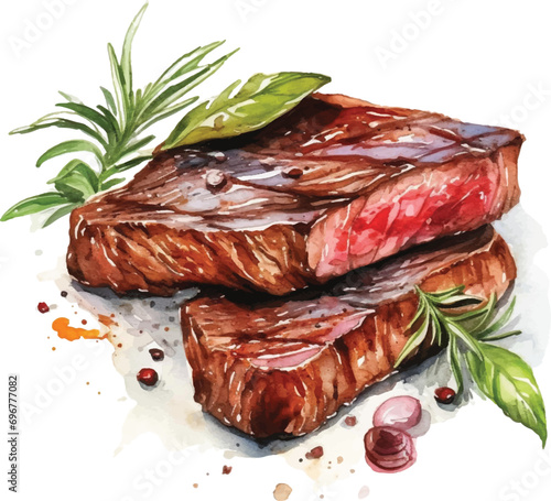 Watercolor steak on white background