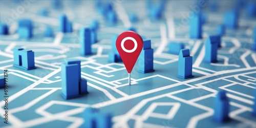 3D digital illustration of a blue map with red location pins photo