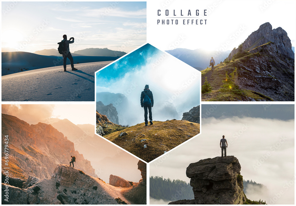 Photo Collage Hexagon Grid Mockup Stock Template Adobe Stock