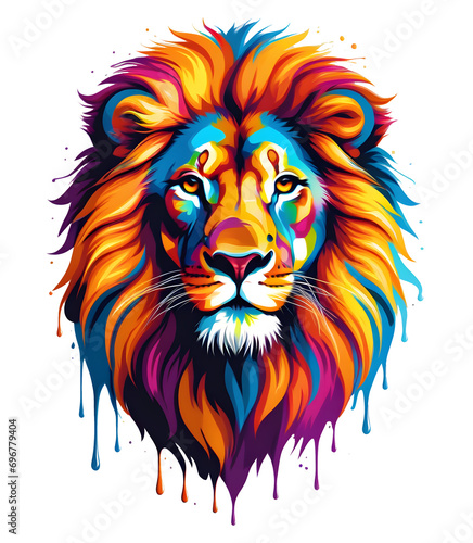Colorful Lion Head Illustration melting like liquid  transparent clipart sticker tshirts design