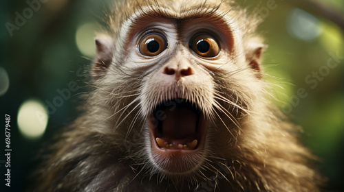 Surprised funny monkey with opened mouth. Generative Ai photo