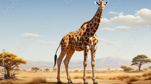 Giraffe (Giraffa camelopardalis) is an African even-toed ungulate mammal. Generative Ai photo