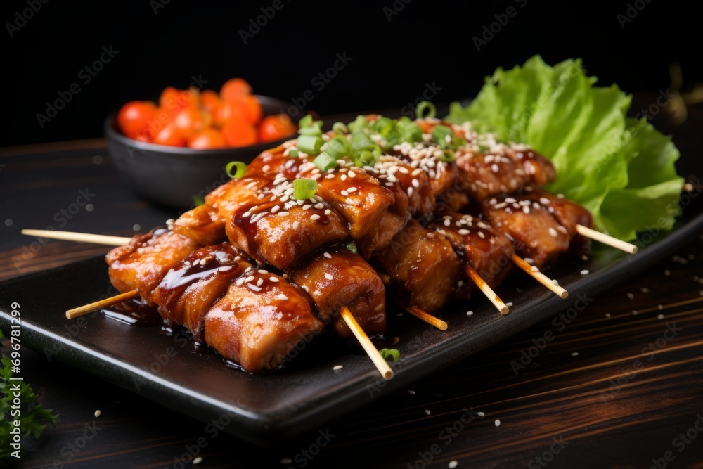 Experience the taste of Japan with this traditional yakitori dish, grilled over charcoal and served with a side of tare sauce