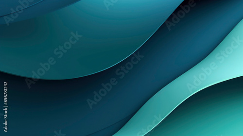 Closeup of blue paper cut style composition with layers of geometric shapes and lines in shades. Top view. For web design