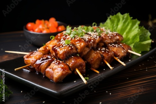 Experience the taste of Japan with this traditional yakitori dish, grilled over charcoal and served with a side of tare sauce