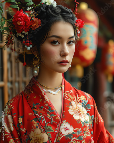 Schöne asiatische Frau in tradioneller Kleidung