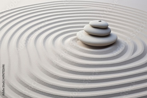 Japanese zen garden with stone in textured white sand, Spa Therapy, Purity harmony And Balance Concept