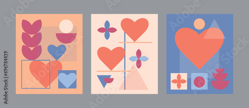 Set in Geometry style with hearts. Design for Valentine's Day. Design for cards, posters, banners, web advertising. 