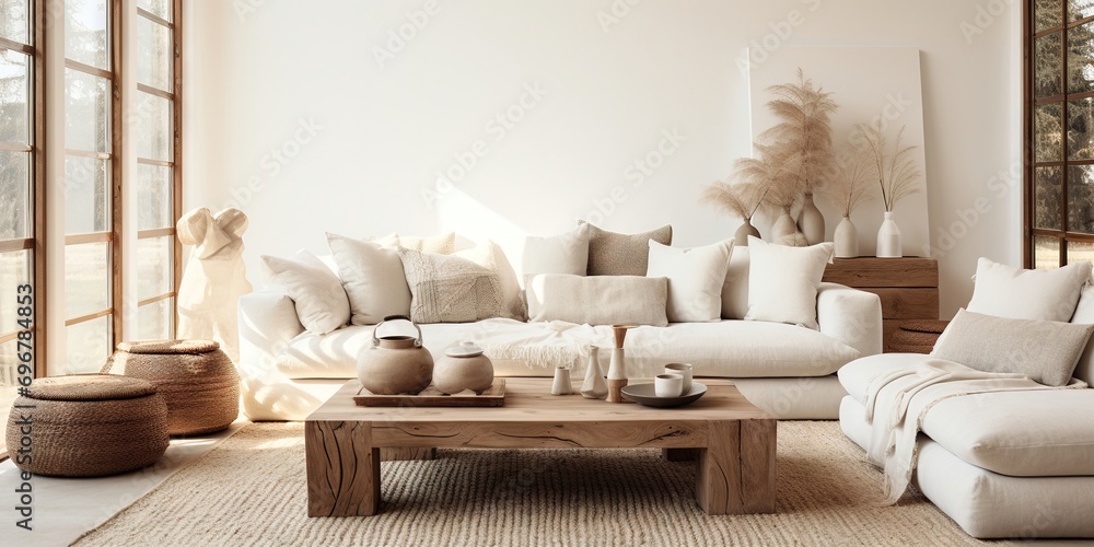 Modern, minimal, elegant, neutral, cozy, white bohemian living room ...