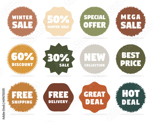 Set of Price tags. Promotional sale badge and retail paper stickers.