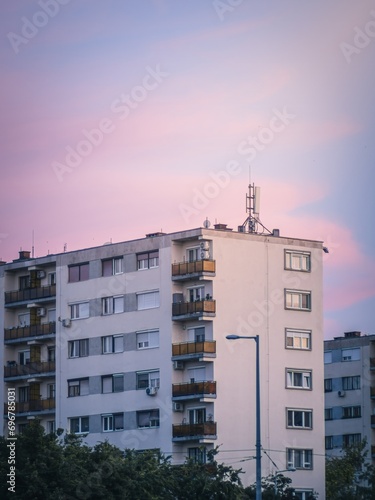 Canvas Print Typical old panel apartment block of flats with a lot of windows in Budapest, Hu
