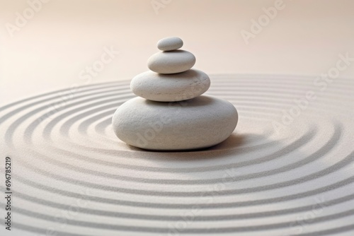 Japanese zen garden with stone in textured white sand  Spa Therapy  Purity harmony And Balance Concept