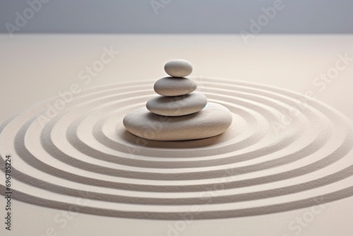 Japanese zen garden with stone in textured white sand  Spa Therapy  Purity harmony And Balance Concept
