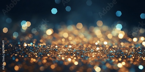glitter vintage lights background. blue, gold and black. de focused. : Generative AI © Generative AI