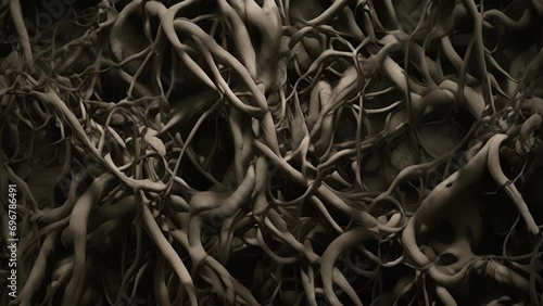 In this macro , the intricate and invasive root system of a nonnative plant is on full display. Twisting and tangling with the roots of surrounding plants, this aggressive invader photo