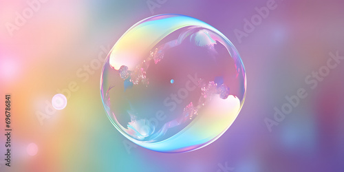 Iridescent soap bubble on multicolored background. © Lucky Ai