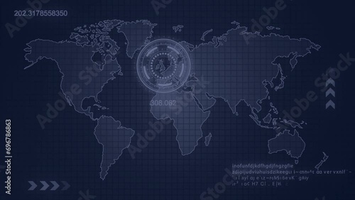 World location tracking many Countries' satellite spy system HUD technology concept animation footage. photo
