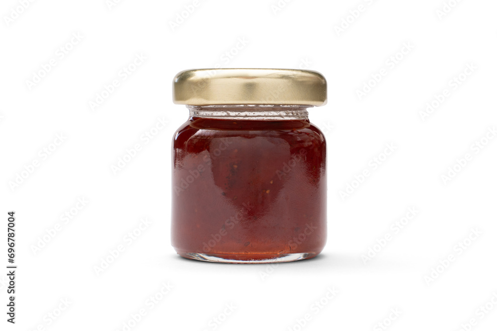 Handcrafted Mini Strawberry Preserves Jar - Sweet Berry Jam Isolated with shadow Handcrafted Mini Strawberry Preserves Jar - Sweet Berry Jam Isolated with shadow