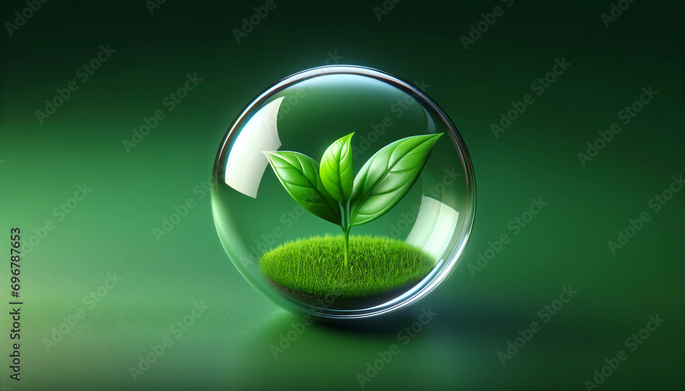 green leaf in a glass ball, symbolizing nature, environment, sustainability green leaf in a glass ball, symbolizing nature, environment, sustainability