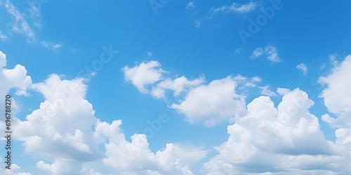 Clear blue sky with white clouds in summer time. Nature background concept. : Generative AI