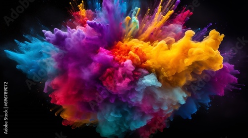 Explosion of colored powder  isolated on black background. Power and art concept  abstract blast of colors.   Generative AI