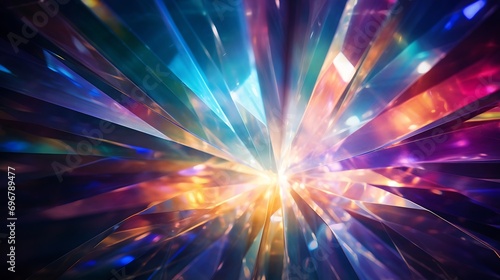 A Prism Rainbow Light on dark Background Overlay. Crystal flare abstract effect. Holographic sunlight reflection wallpaper, colorful glare bokeh. : Generative AI