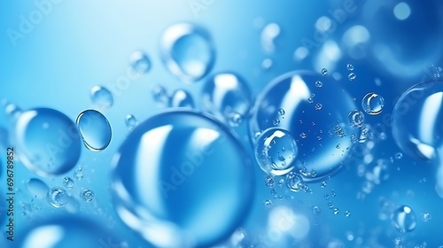 Abstract blue fresh hygiene template. Luxury cosmetics body care and clean energy. Concept shot of transparent elegant vitality serum air bubbles under water in macro close up with sel : Generative AI photo