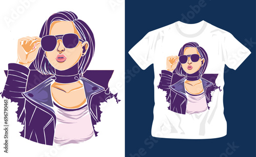 girl holding his glasses graphic t-shirt design