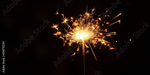 Burning Christmas sparkler isolated on black background. Bengal fire.   Generative AI