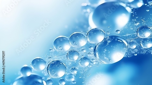 Abstract blue fresh hygiene template. Luxury cosmetics body care and clean energy. Concept shot of transparent elegant vitality serum air bubbles under water in macro close up with sel   Generative AI