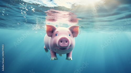 Pink piggy bank sinks underwater