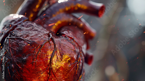 A close-up of a beating heart, captured in high resolution to showcase its intricate details and lifelike motion. photo